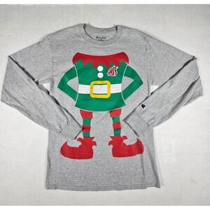 Champion WSU Washington State Cougar Elf Holiday T-Shirt Men Small Gray Long Slv